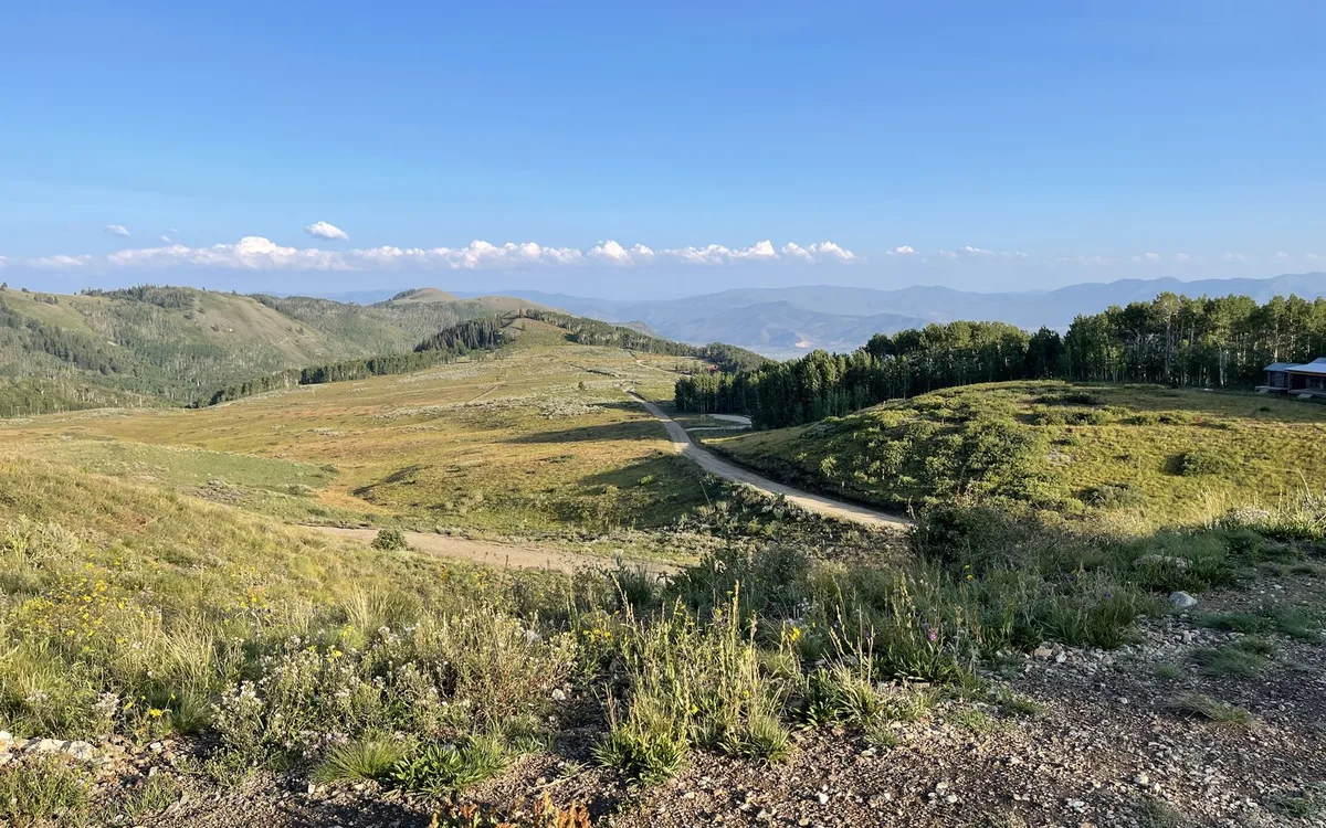Dirt road across open foothills